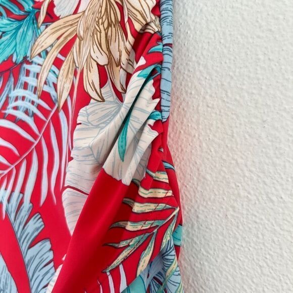 Jantzen Swimsuit Coverup Skirt Tropical Florals Deep Pink Red and Aqua Size 14 - Picture 2 of 9